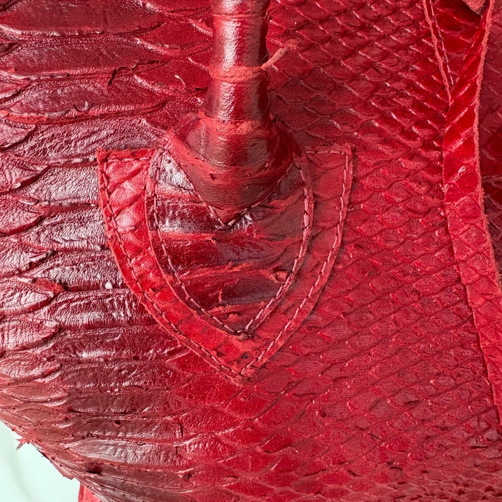 LET & HER Red Python Leather Tote Bag - Picture 7 of 9